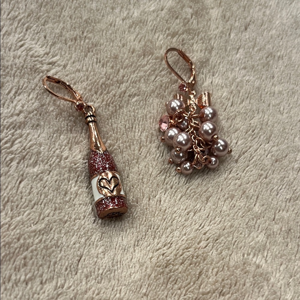 Betsey Johnson Rose Gold and Pink Wine Bottle Earrings